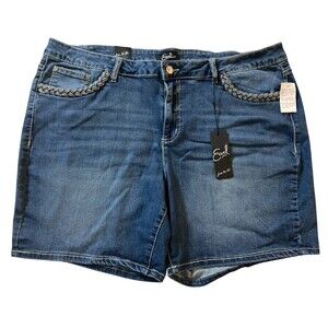 Earl Jeans Women’s 24W Denim Shorts Plus Size‎ Blue Stretch Bermuda